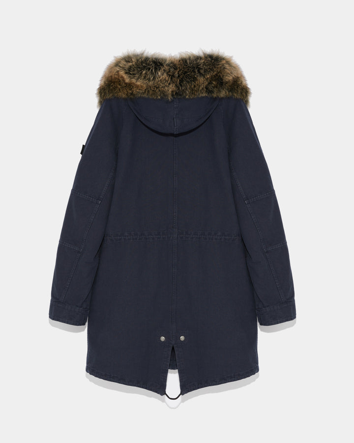 Hooded cotton parka with fox fur-Yves salomon-Winter sale & boxing day