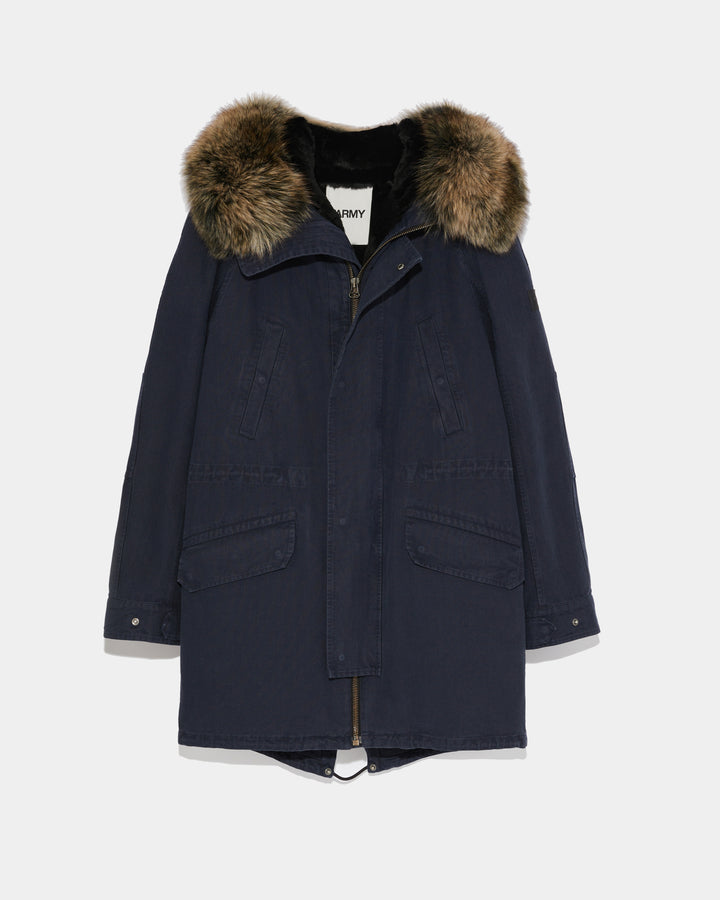 Hooded cotton parka with fox fur-Yves salomon-Winter sale & boxing day