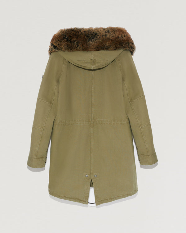 Hooded cotton parka with fox fur