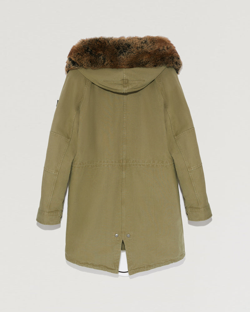 Hooded cotton parka with fox fur