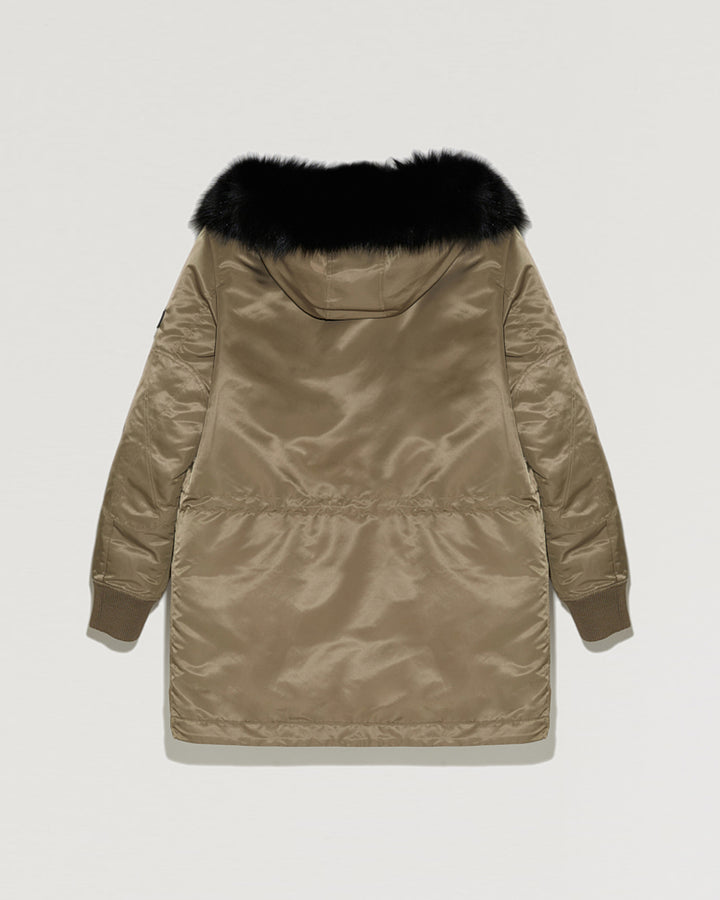 Balck Friday 2025 - Yves Salomon - Hooded down jacket in technical fabric with fox fur