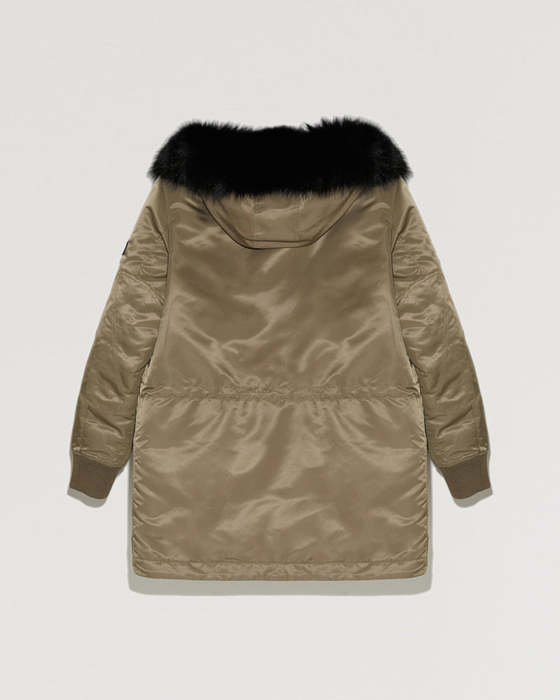 Hooded down jacket in technical fabric with fox fur-Yves Salomon-Winter sale & boxing day