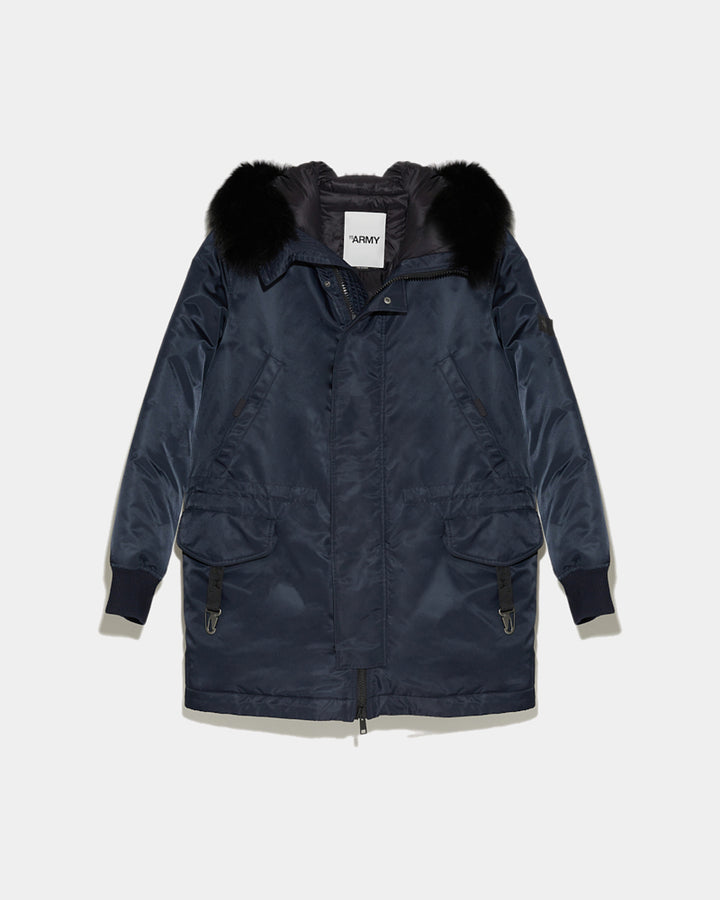 Balck Friday 2025 - Yves Salomon - Hooded down jacket in technical fabric with fox fur