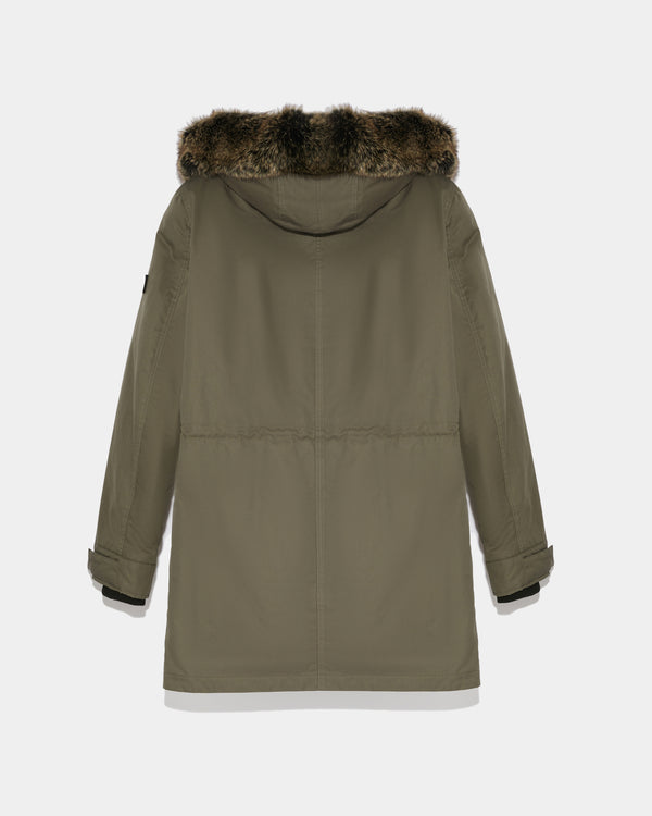 Hooded parka with fox fur