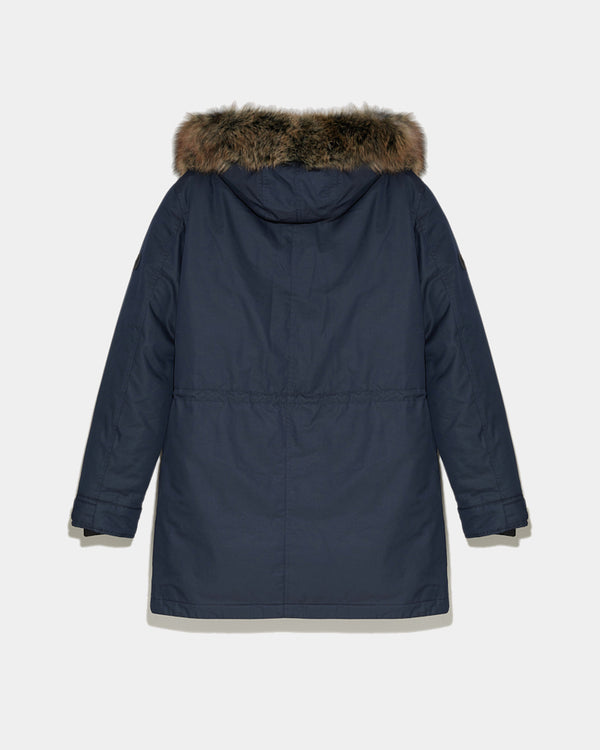 Hooded parka with fox fur