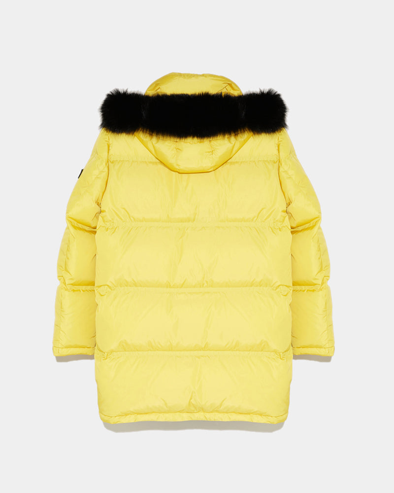 Long Hooded down jacket with fox fur