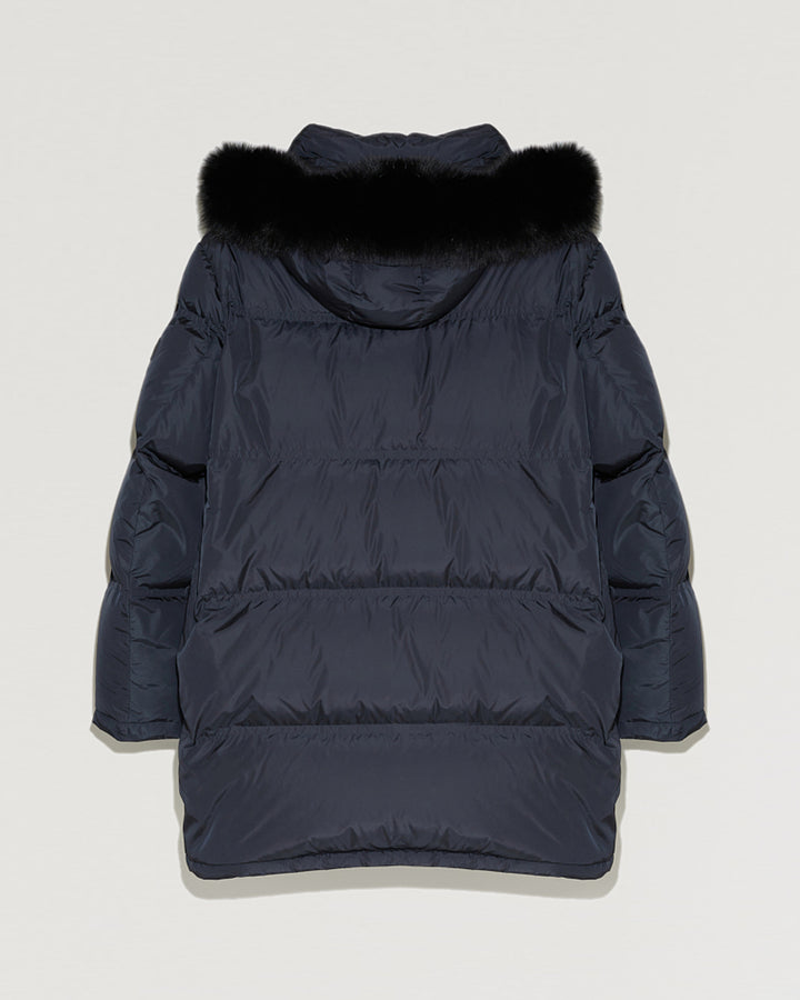 Long Hooded down jacket with fox fur-Yves Salomon-Winter sale & boxing day