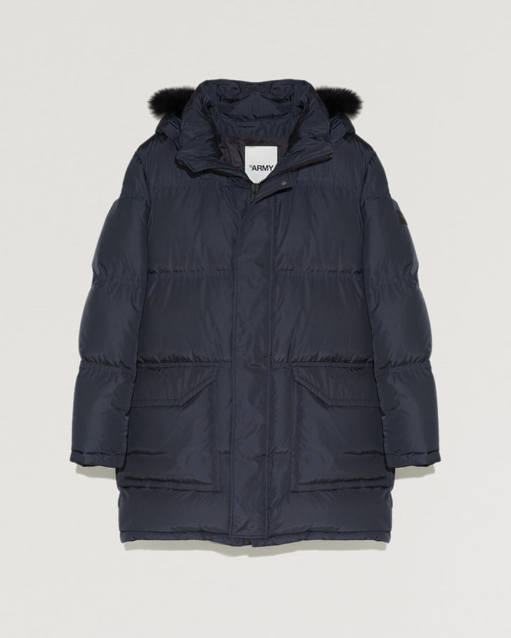 Long Hooded down jacket with fox fur-Yves Salomon-Winter sale & boxing day