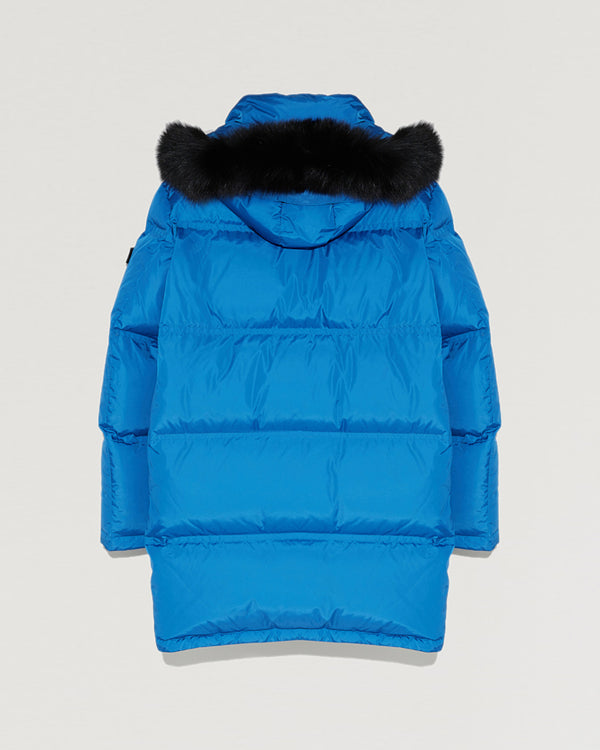 Long Hooded down jacket with fox fur