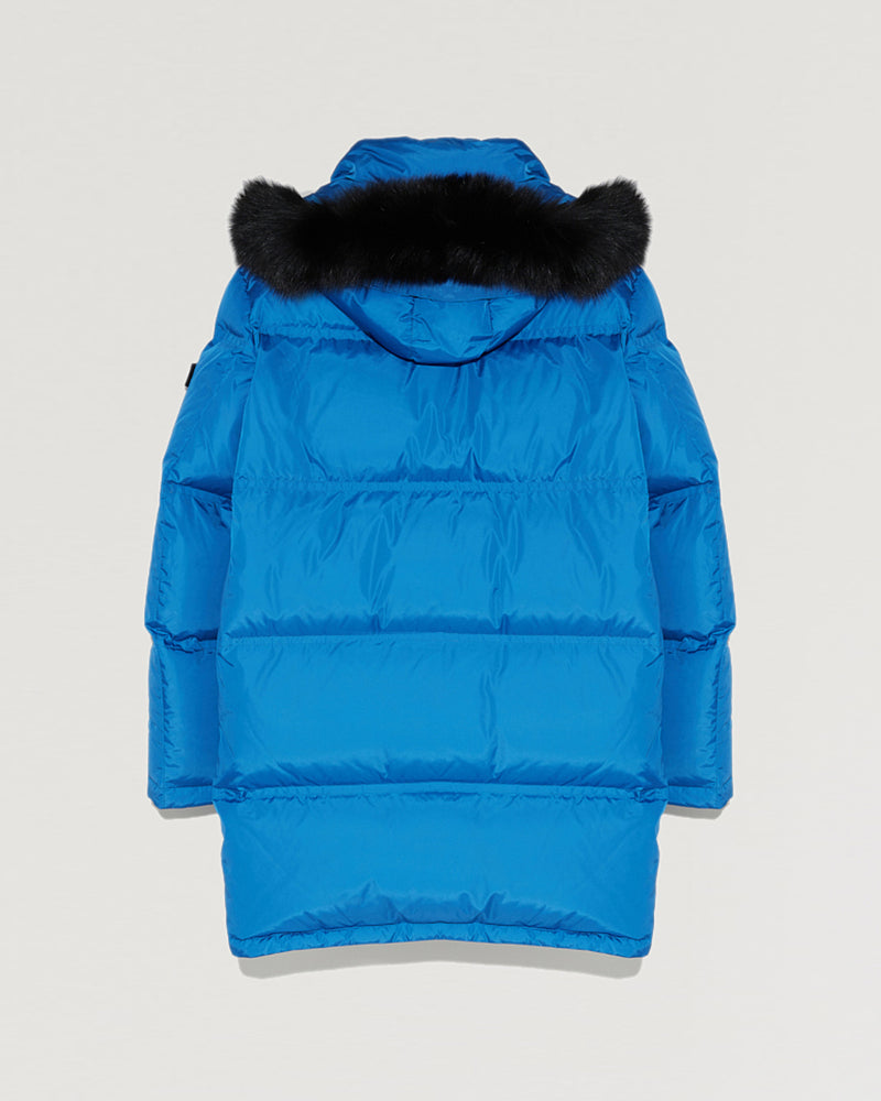 Long Hooded down jacket with fox fur