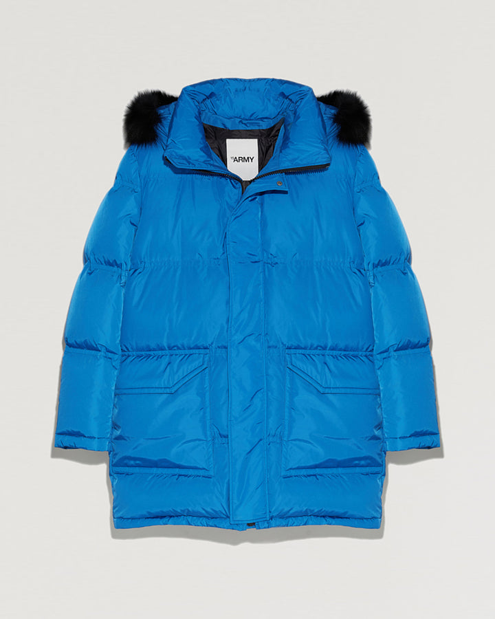 Long Hooded down jacket with fox fur-Yves Salomon-Winter sale & boxing day