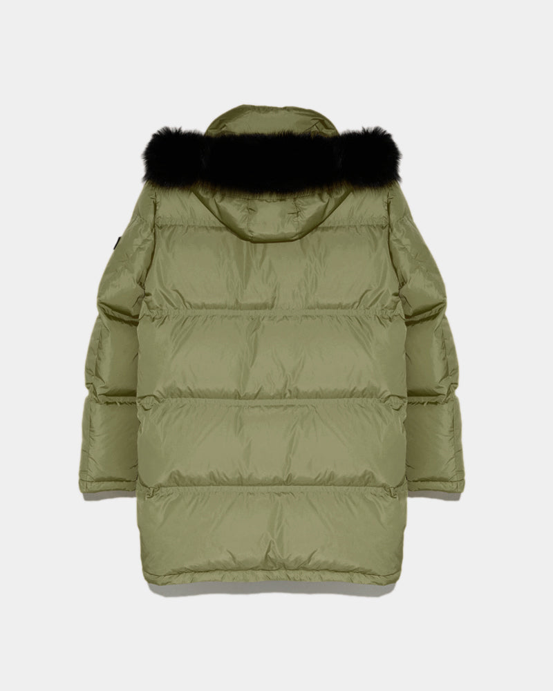 Long Hooded down jacket with fox fur-Yves salomon-Winter sale & boxing day