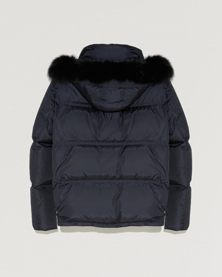 Balck Friday 2025 - Yves Salomon - Hooded down jacket in technical gabardine with fox fur