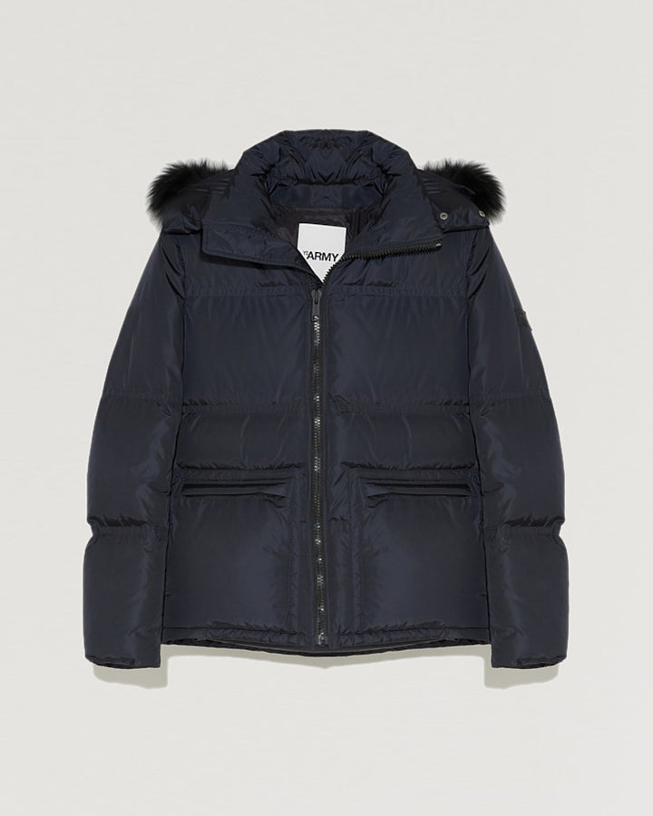 Balck Friday 2025 - Yves Salomon - Hooded down jacket in technical gabardine with fox fur