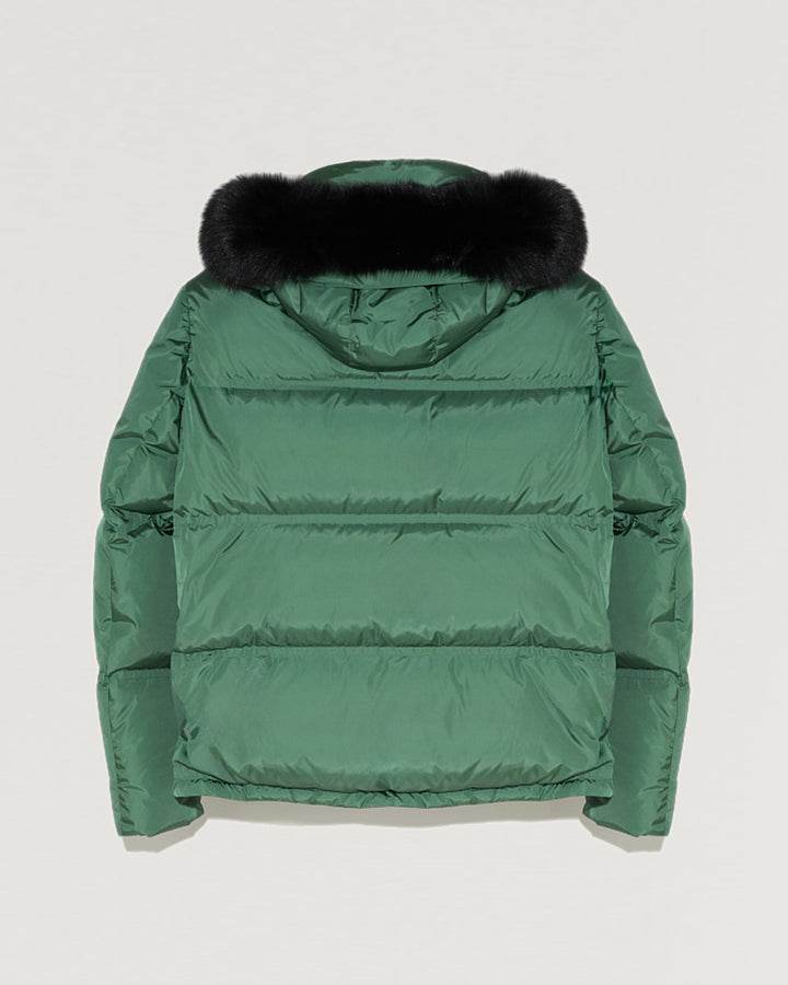 Balck Friday 2025 - Yves Salomon - Hooded down jacket in technical gabardine with fox fur