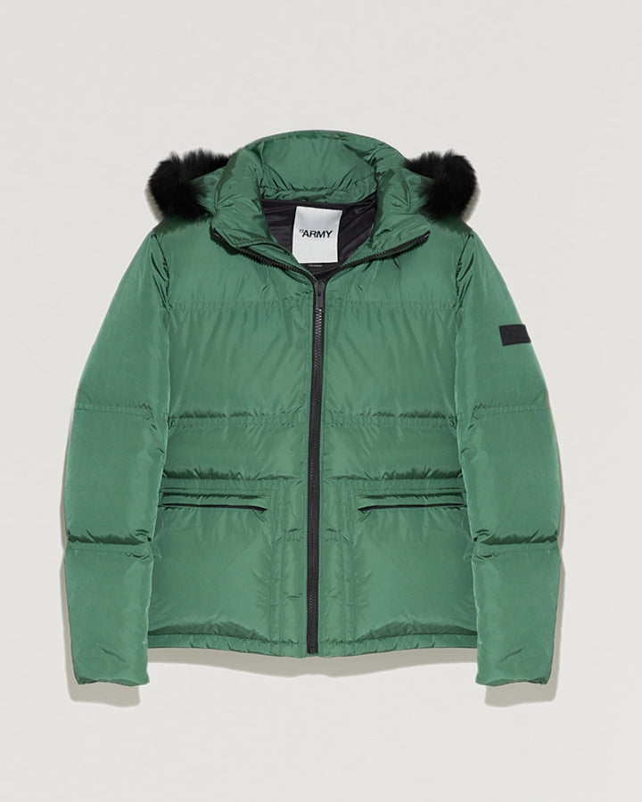 Balck Friday 2025 - Yves Salomon - Hooded down jacket in technical gabardine with fox fur