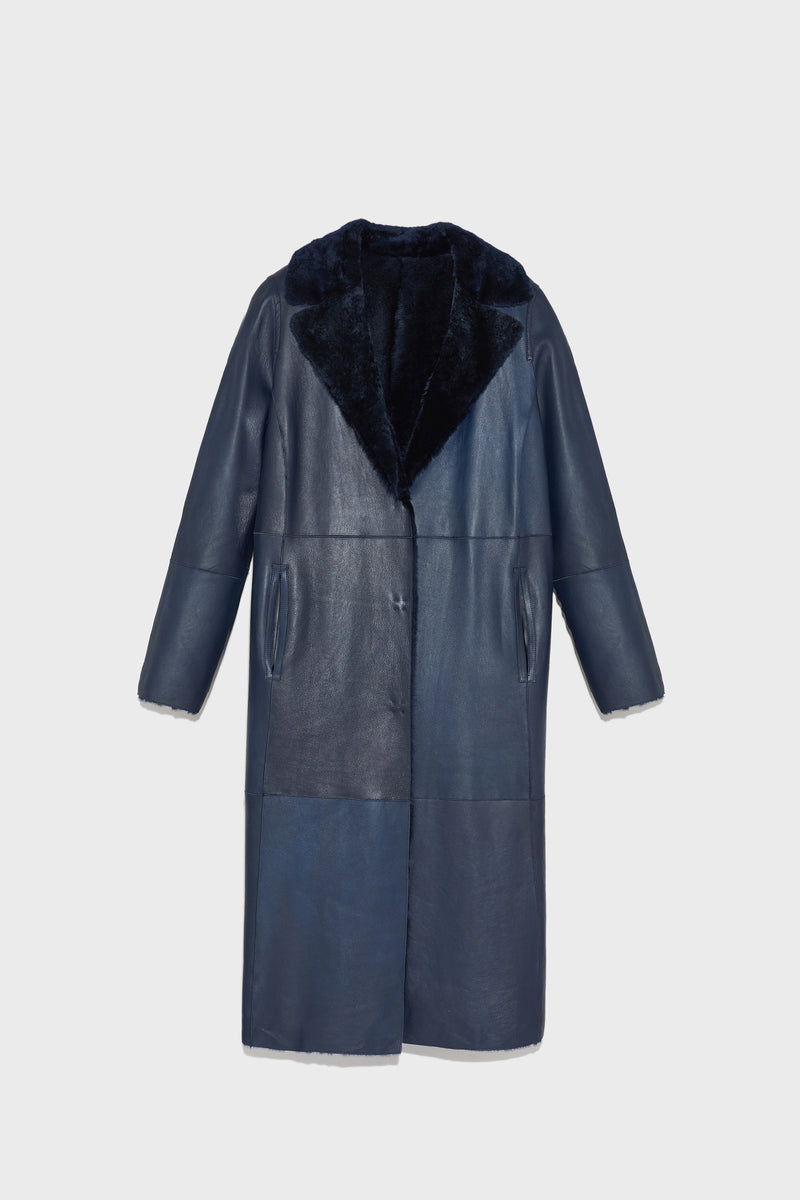 Long reversible coat in nappa lacon lambskin