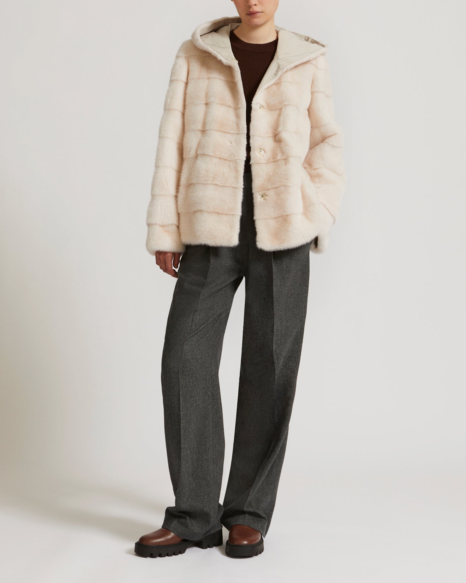 Mink fur short reversible parka with stripes -Yves Salomon