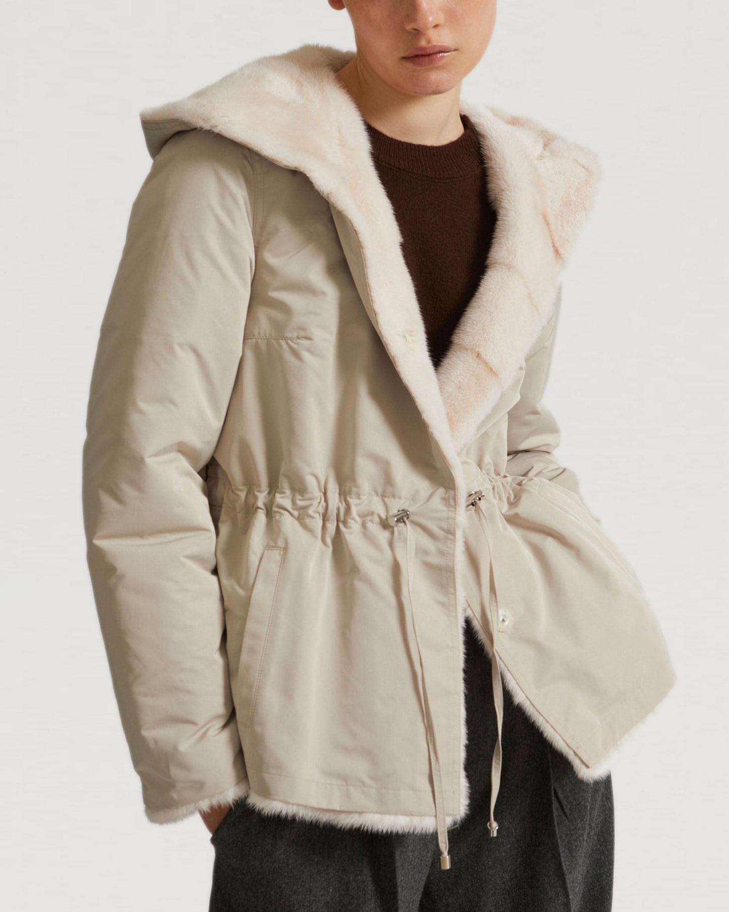 Mink fur short reversible parka with stripes -Yves Salomon