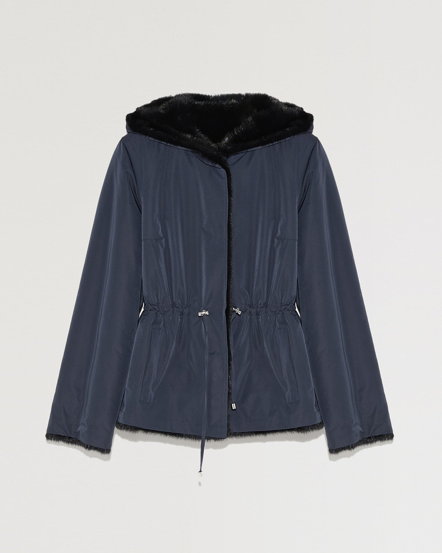 Mink short reversible parka with stripes
