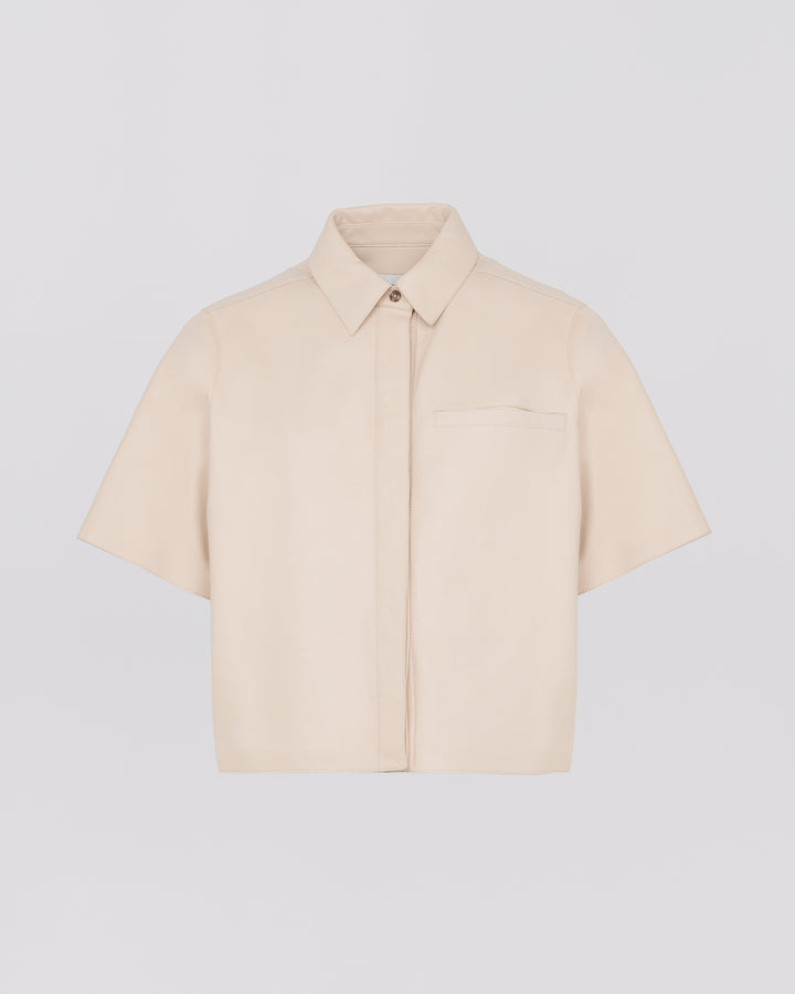 Cropped shirt with short sleeves in lamb leather