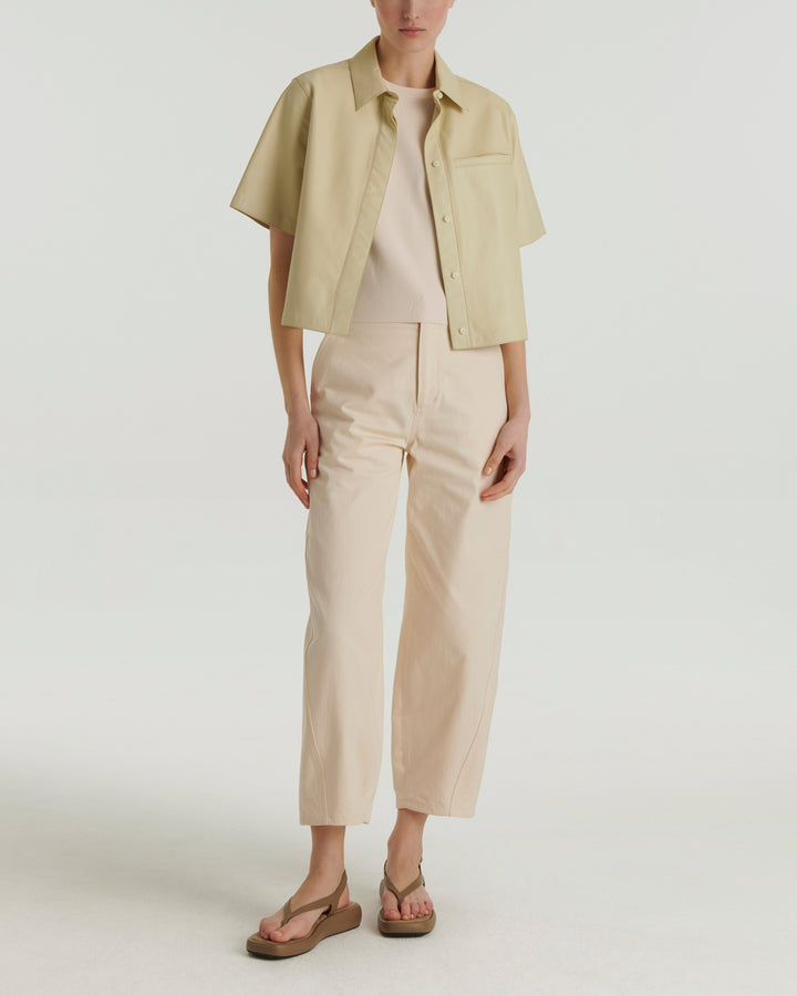 Cropped shirt with short sleeves in lamb leather