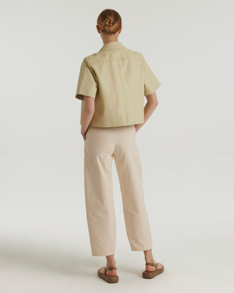 Cropped shirt with short sleeves in leather - 
lemonade - Yves Salomon