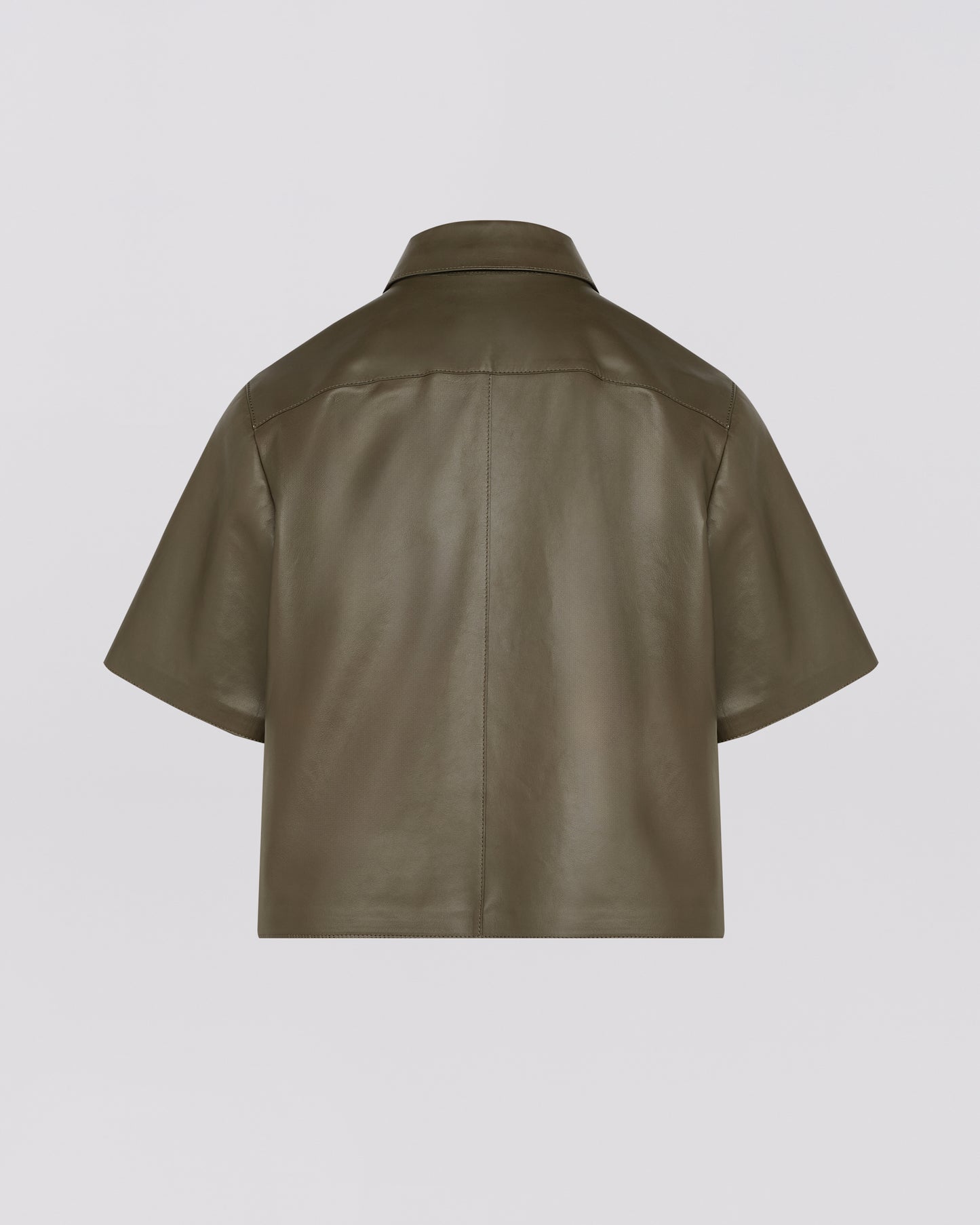 Cropped shirt with short sleeves in lamb leather