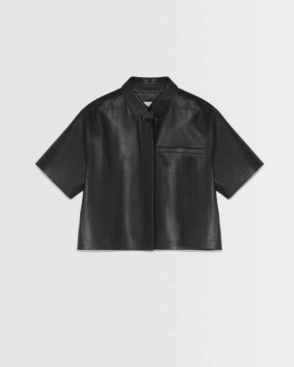 Cropped shirt with short sleeves in lamb leather