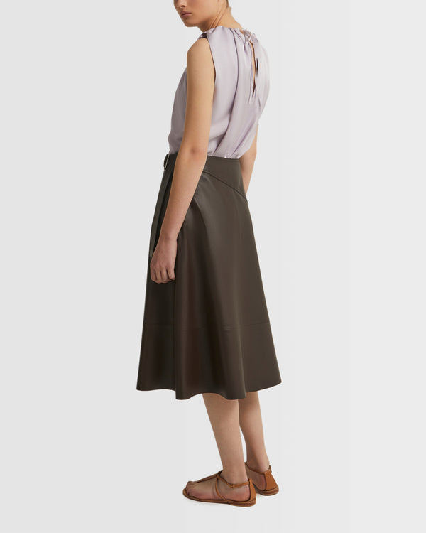 Belted leather midi skirt in lamb leather