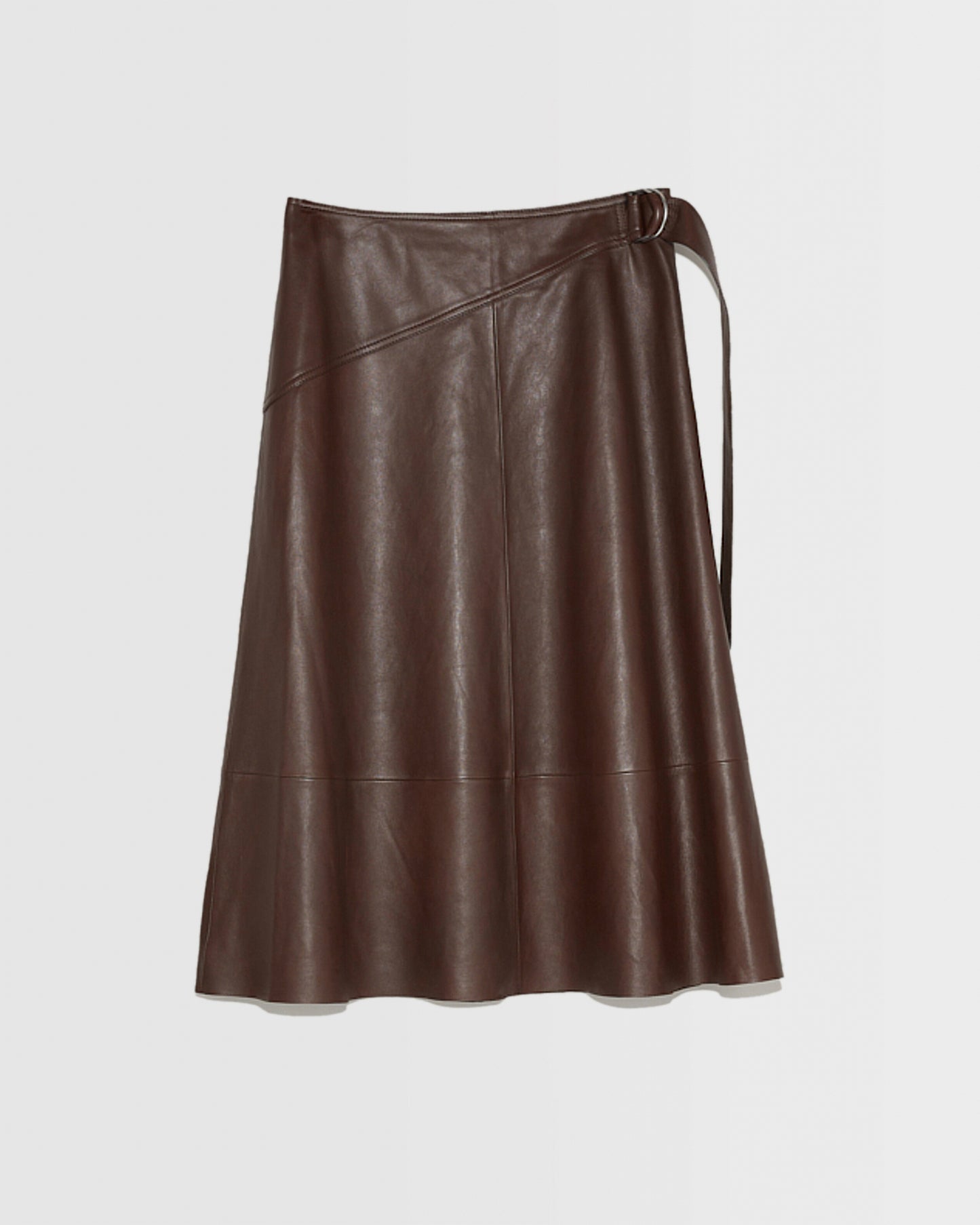Belted leather midi skirt in lamb leather