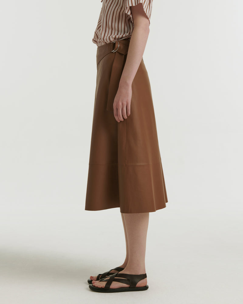 Lamb leather midi skirt - brown - Yves Salomon