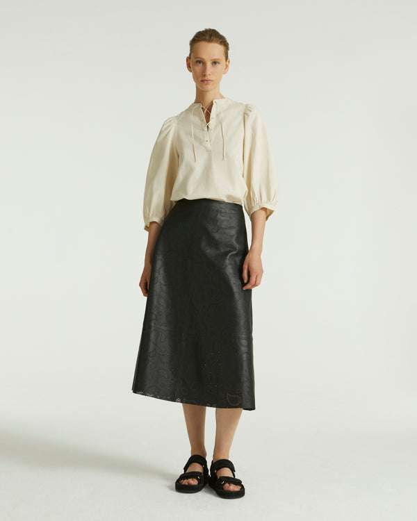 Perforated leather maxi skirt - black - Yves Salomon