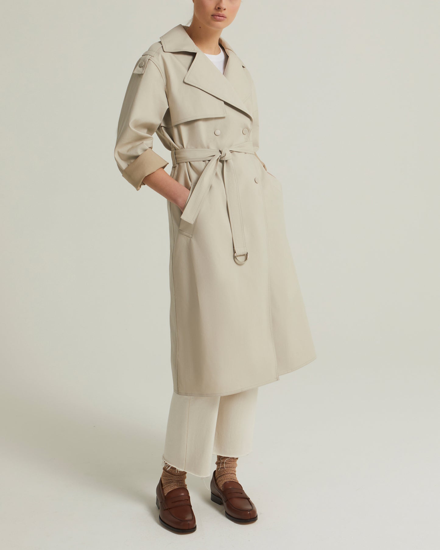 Oversized double-sided cotton trench coat