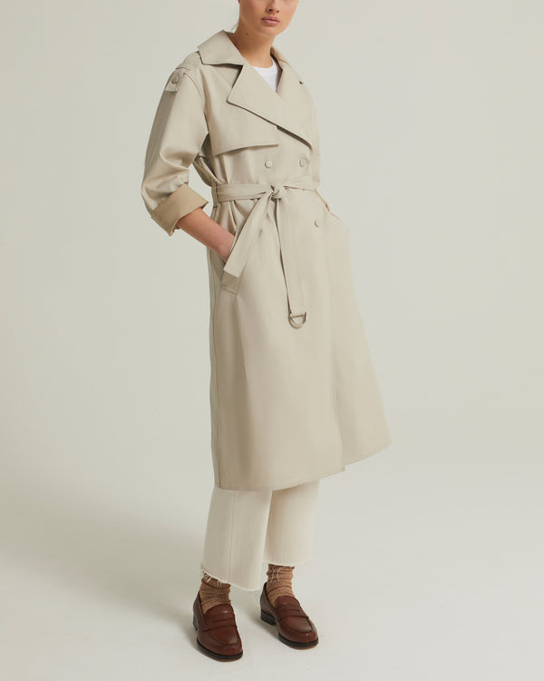 Oversized double-sided cotton trench coat - beige