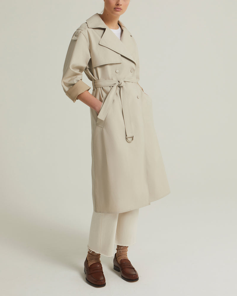 Oversized double-sided cotton trench coat - beige