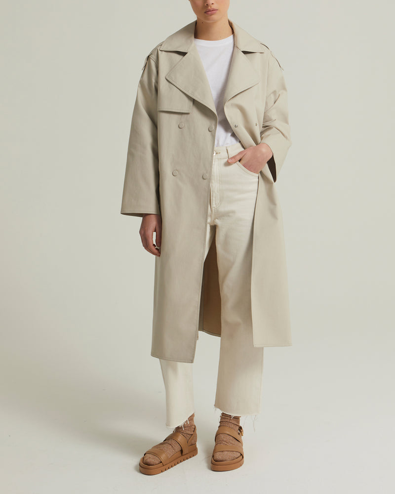 Oversized double-sided cotton trench coat - beige