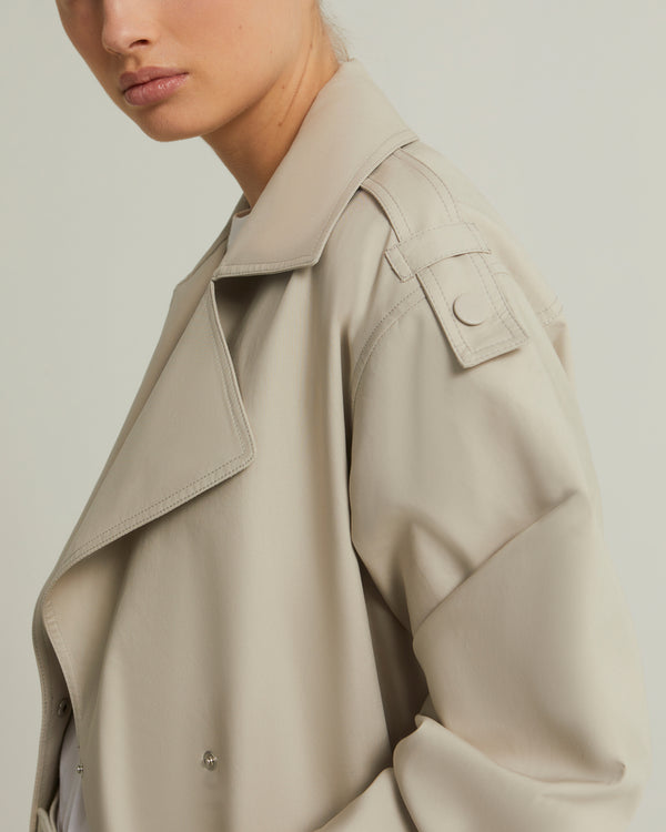 Oversized double-sided cotton trench coat - beige