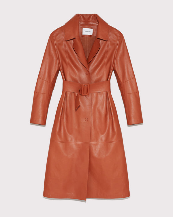 long belted leather trench coat burgundy