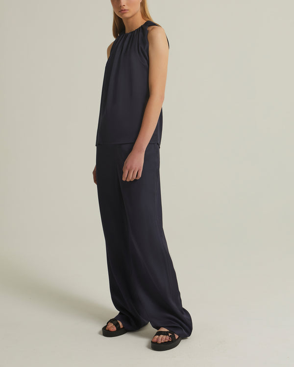 Straight satin pants - navy
