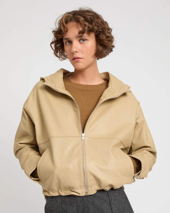 Hoodie jacket in lamb leather -Yves Salomon