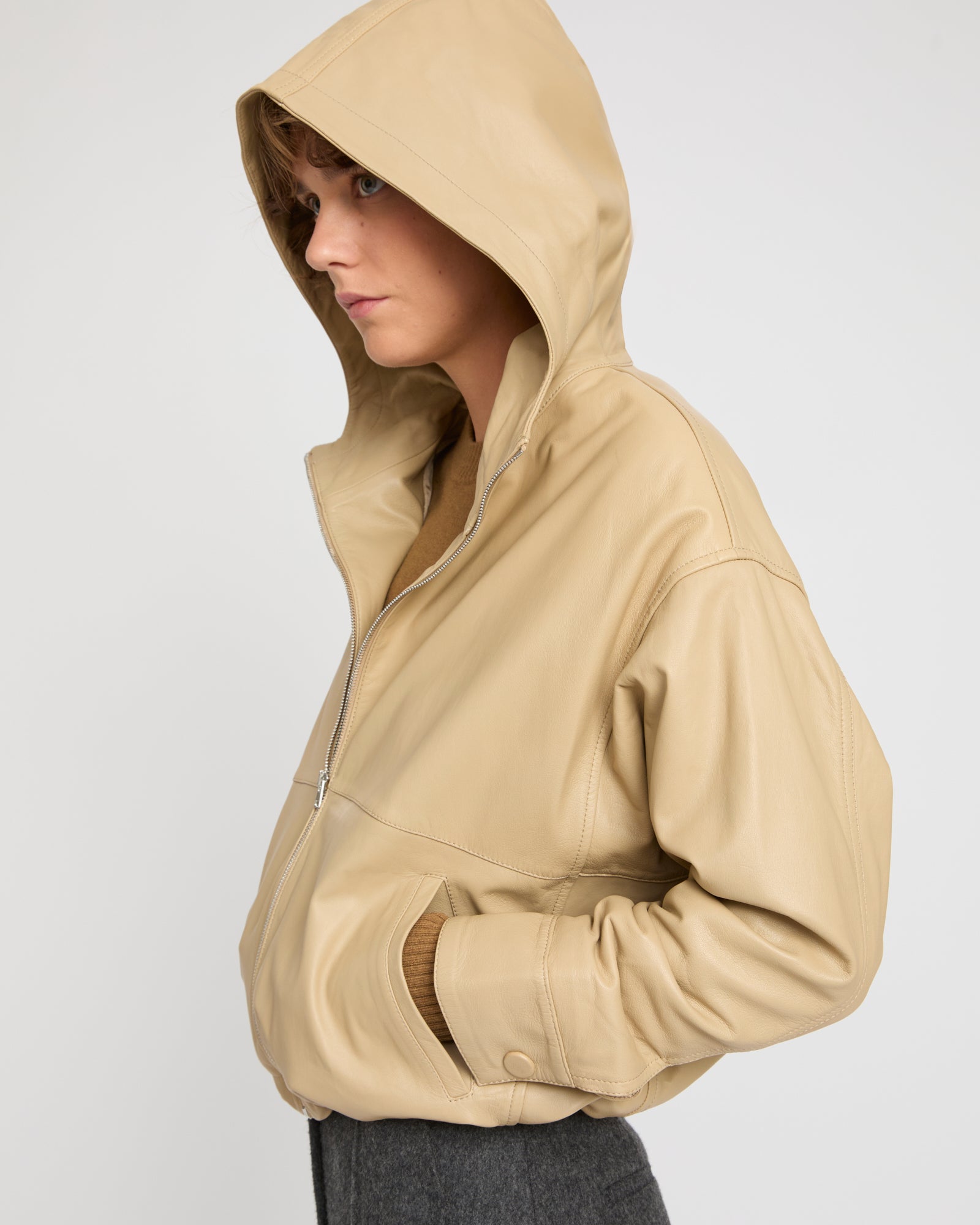 Hoodie jacket in lamb leather - beige - Yves Salomon – Yves Salomon US