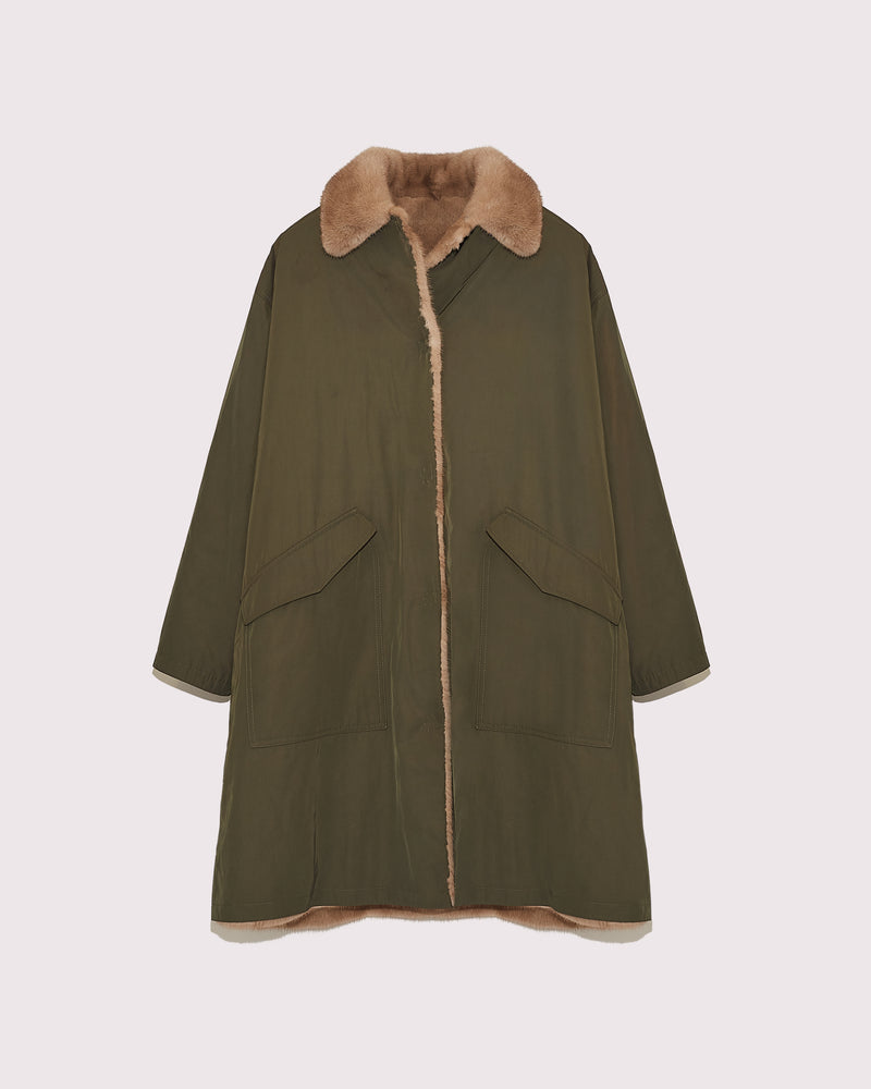 Mink fur and reversible technical fabric shirt collar parka