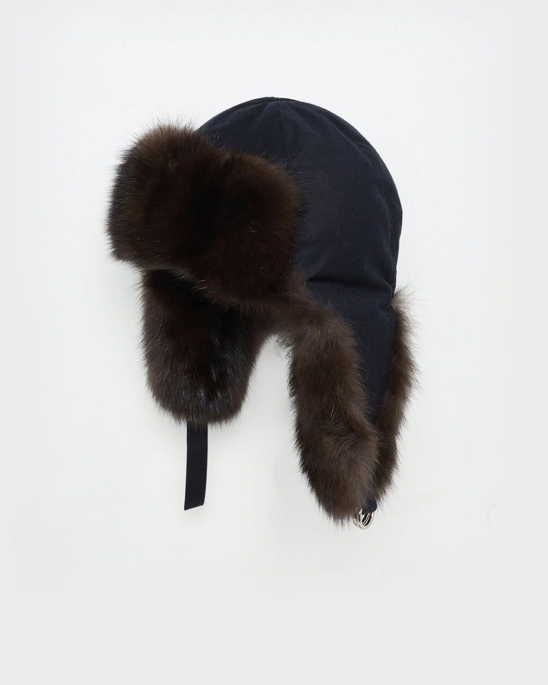 Flannel and sable ushanka - navy