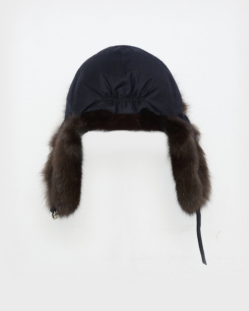 Flannel and sable ushanka - navy