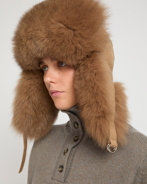 Loro Piana Flannel and fox fur ushanka - camel - Yves Salomon