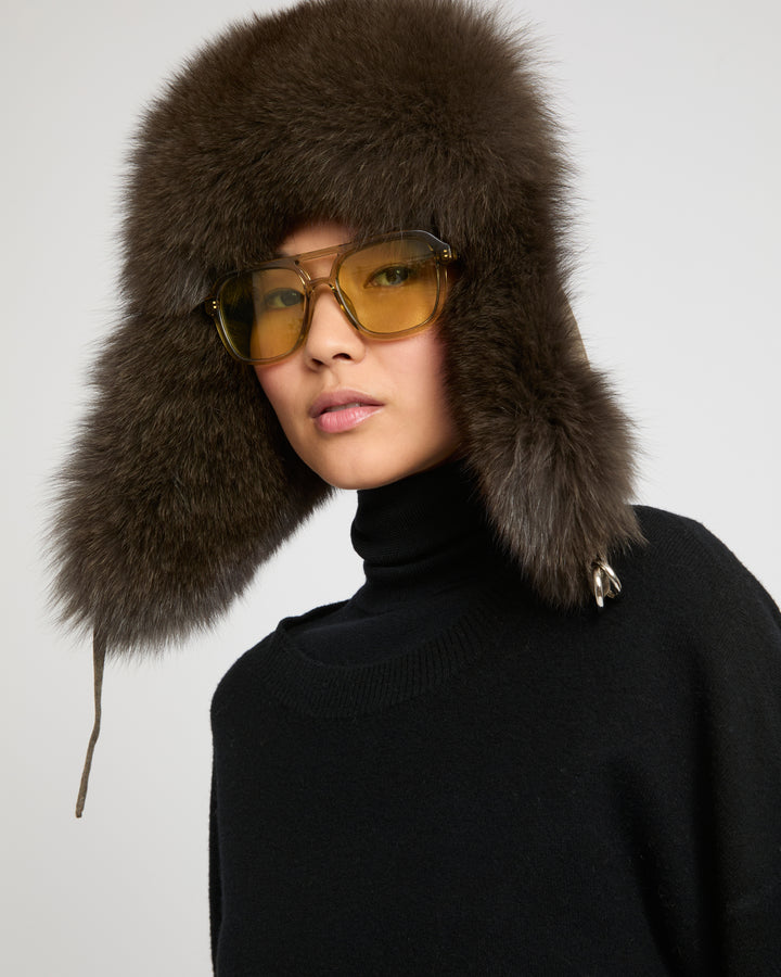 Loro Piana Flannel and fox fur ushanka -Yves Salomon