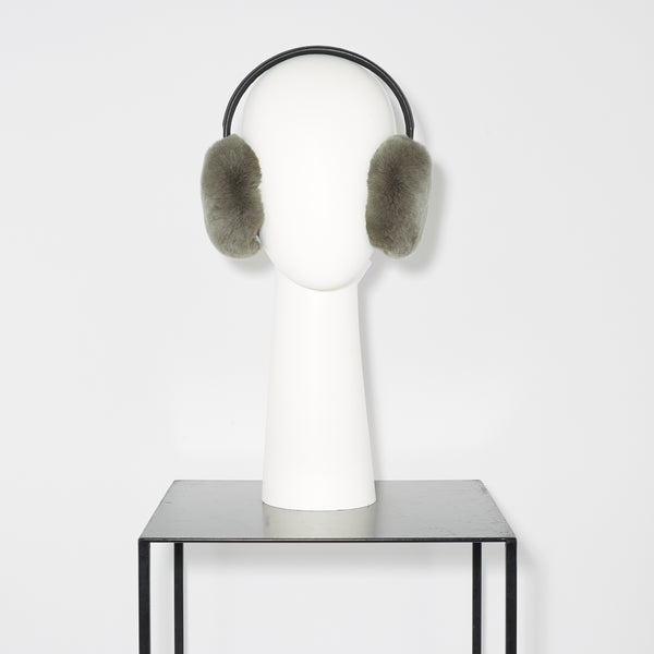 Earmuffs in Rex rabbit and lamb leather - green - Yves Salomon