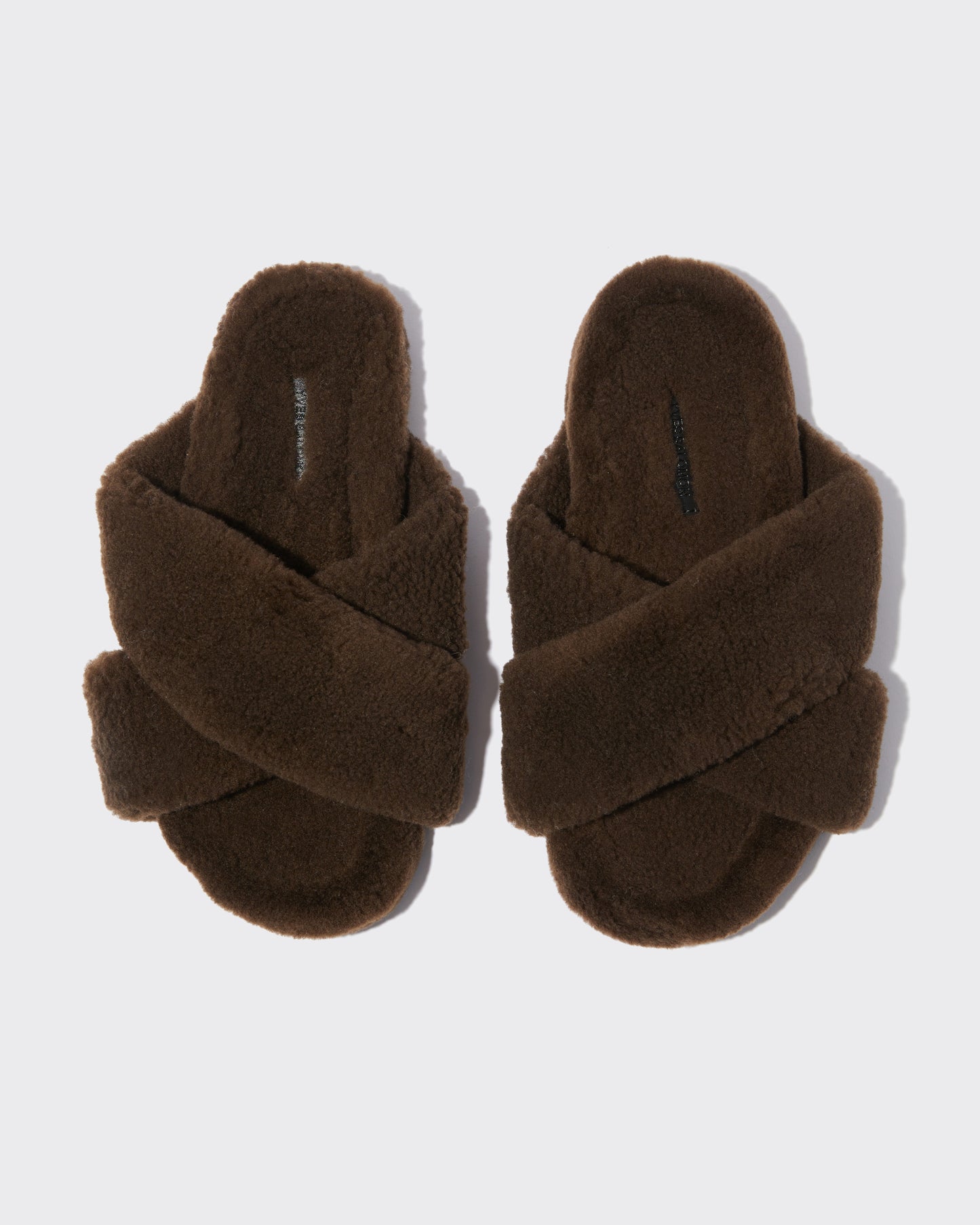 Curly merino mules - brown - Yves Salomon