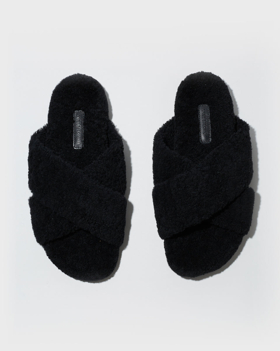Curly merino mules - black - Yves Salomon